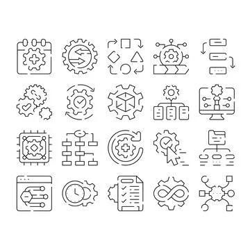 Business process workflow management automation technology icons Ilustración de archivo