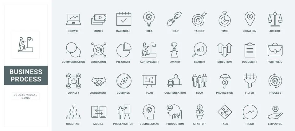Business process, workflow organization, project and data management line icons イラスト素材