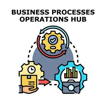 Business processes operations hub implementing workflow management cycle イラスト素材