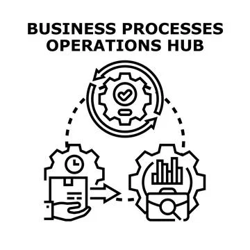 Business processes operations hub implementing workflow management cycle Illustrazione stock