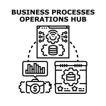 Business processes operations hub organizing company development 库存插图