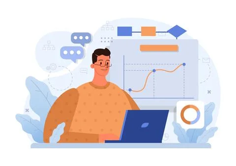 Business processes optimization. Productive employee analyzing Illustrazione stock