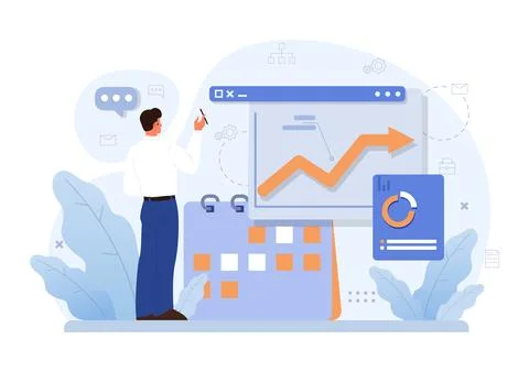 Business processes optimization. Productive employee analyzing Illustrazione stock