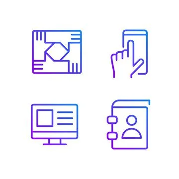 Business processes pixel perfect gradient linear vector icons set Stock Illustration
