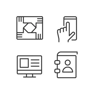 Business processes pixel perfect linear icons set Stock Illustration