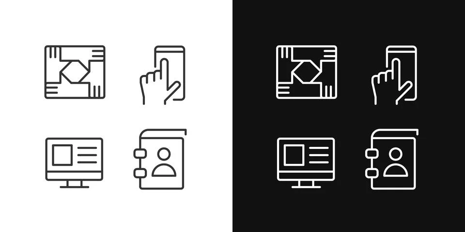 Business processes pixel perfect linear icons set for dark, light mode Stock Illustration