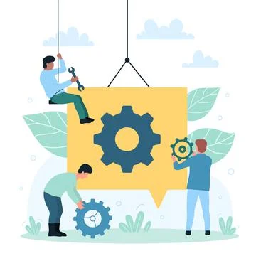 Business processes, technical project settings, effective organization with tiny Illustrazione stock