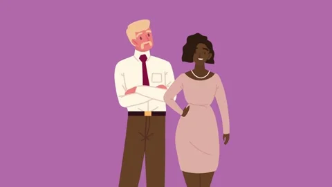 Business professional couple standing together and looking confident in off.. Video stock 339081653