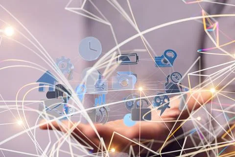 Business professional displaying an array of internet connection icons. the conc Stock Photos