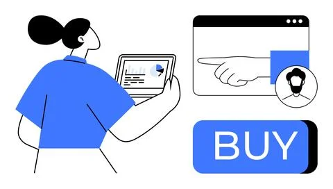 Business professional examining tablet with data chart while online shopping  Illustrazione stock