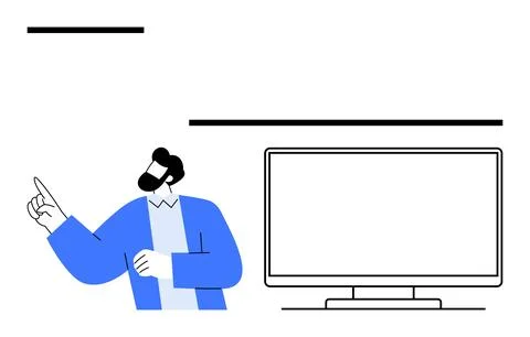 Business professional explaining data on screen during presentation with ha.. Illustrazione stock