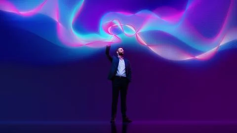 Business professional interacts with data visualization in modern setting Foto stock