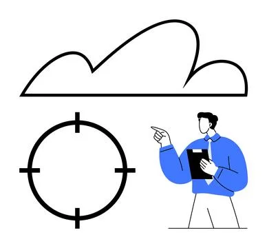 Business Professional Pointing at Cloud with Target Symbol Conceptualizing .. Illustrazione stock
