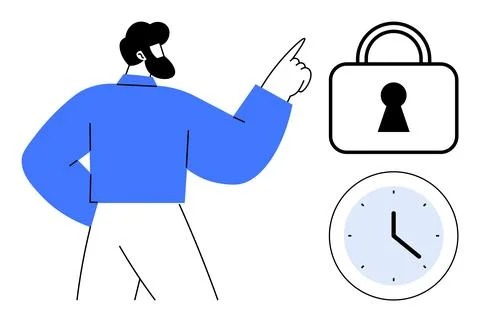 Business professional pointing at security lock and clock emphasizing secur.. Stock Illustration