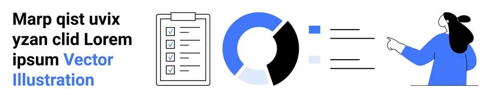 Business professional pointing at visual data, checklist with check marks, an Stock Illustration