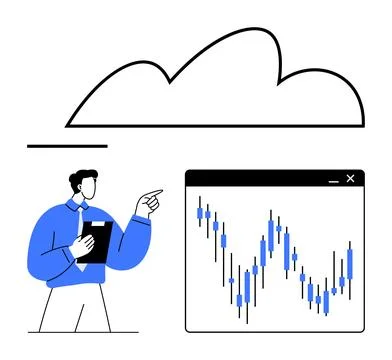 Business professional presenting data analysis under cloud technology concept Stock Illustration
