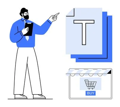 Business Professional Presenting Document Near Online Shopping Cart Icon In.. Stock Illustration