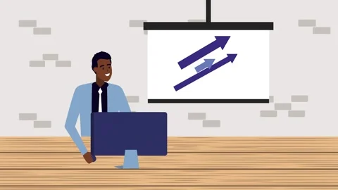 Business professional sitting at desk with computer and presentation screen.. Video stock 339267606