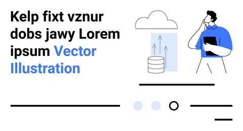 Business professional thinking, documents in hand, data storage icon, cloud s Stock Illustration