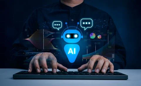 Business professional using AI assistant chatbot interface with data analyt.. Stock-Fotos