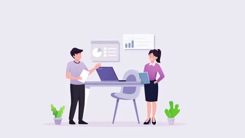 Business Professionals Collaborating at Office Workspace Animation Stock-Footage 334364794