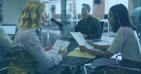 Business professionals conducting panel interview in conference room, with Stock Photos