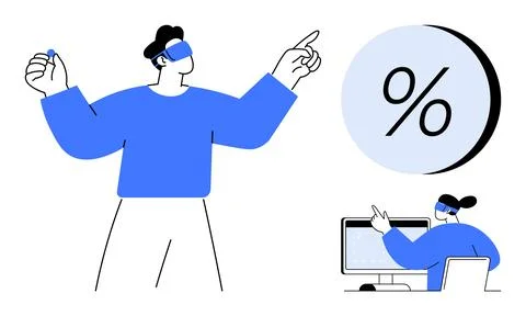 Business professionals interact with virtual data and analysis represented .. Stock Illustration