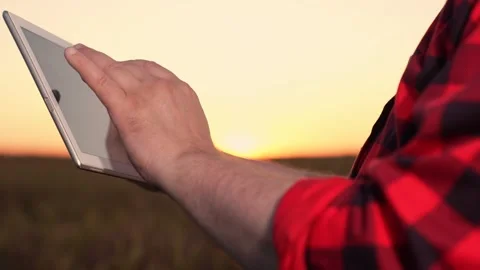 Business program digital tablet. hand finger work in digital tablet. farming Stock Footage 247861522