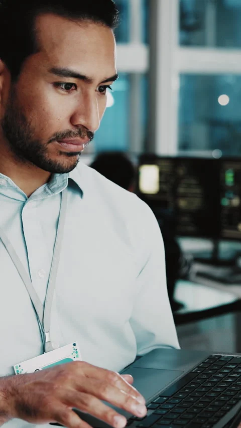Business, programming and man in office, laptop for software development and Stock Footage 333229467
