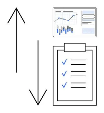 Business Progress and Task Management Concept with Chart and Checklist Clip.. 스톡 일러스트