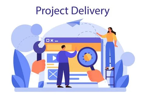 Business project delivery concept. Project development and presentation Stock Illustration