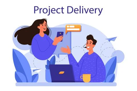 Business project delivery concept. Project development and presentation Stock Illustration