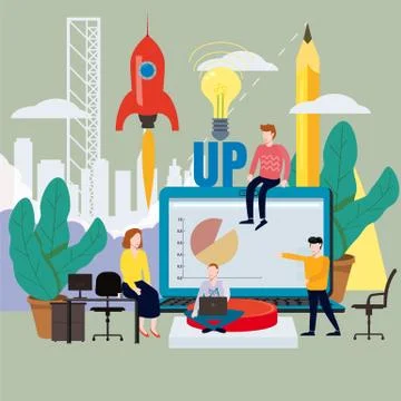 Business project launch, process ideas from concept to implementation, project Stock Illustration