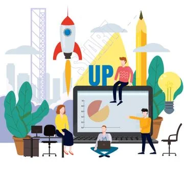 Business project launch, process ideas from concept to implementation, project Stock Illustration