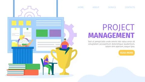 Business project management by teamwork, web page vector illustration. People Stockillustratie