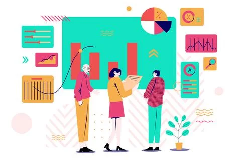 Business Project Planning and Data Analysis Flat Illustration Stock Illustration