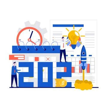Business project startup process concept for new year 2021 with character. .. Stock Illustration
