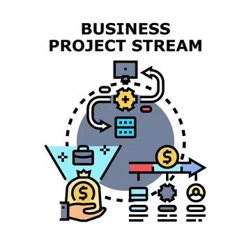 Business project stream process workflow analyzing financial data Stock Illustration