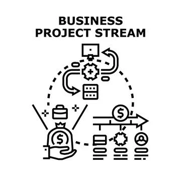 Business project stream process workflow analyzing financial data Ilustración de archivo