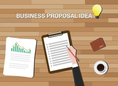 Business proposal idea in work desk wood background Stock Illustration