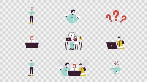 Business questions and problem solving at workplace cartoon animation pack Stock Footage 344957119