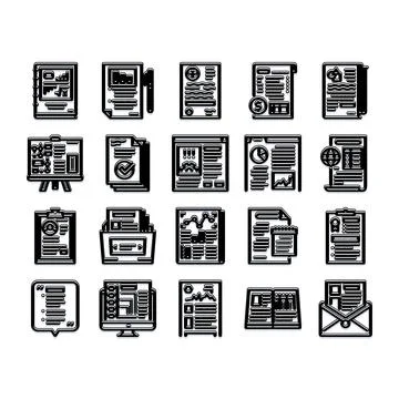Business report and data analysis line icons set Stock Illustration