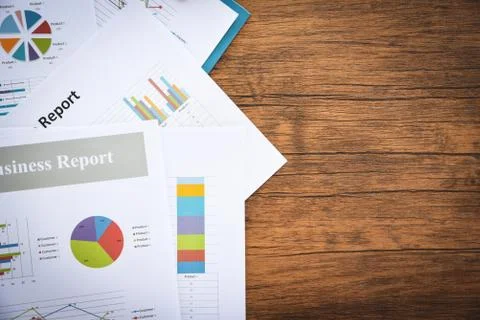 Business report chart preparing graphs concept / Summary report in Statistics Stock Photos