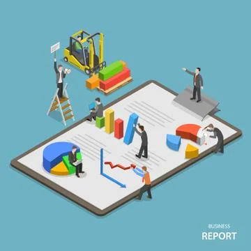 Business report isometric flat vector concept. Stock Illustration