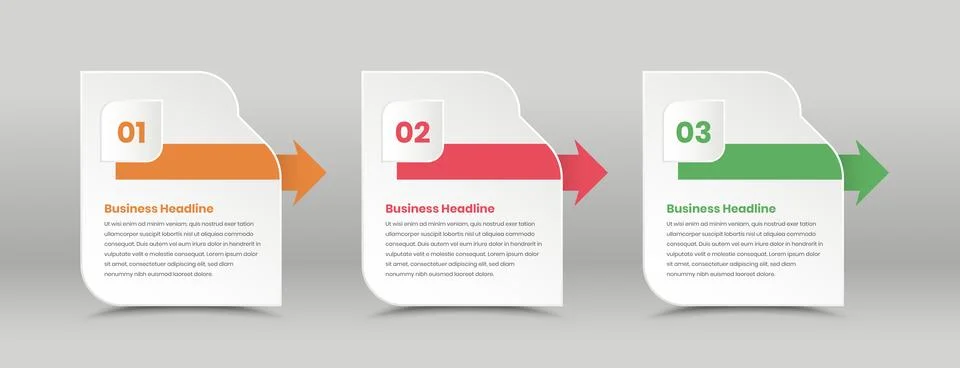 Business report visualization three steps text presentation infographic lay.. Stock Illustration