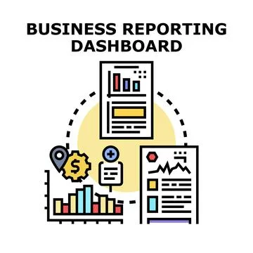 Business reporting dashboard analyzing financial data performance 库存插图
