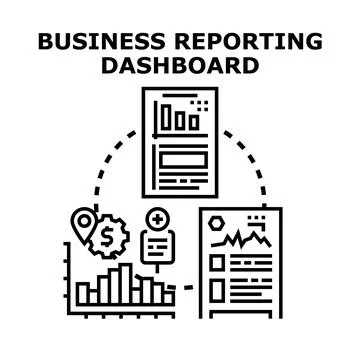Business reporting dashboard analyzing financial data performance Stock Illustration
