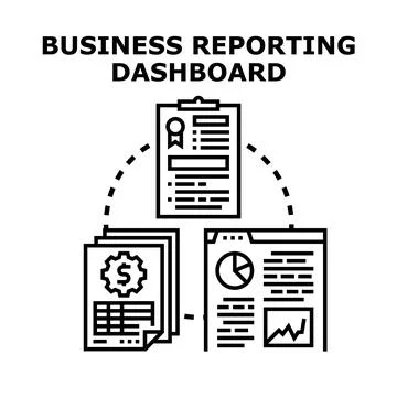 Business reporting dashboard compiling financial statistics performance Stock Illustration