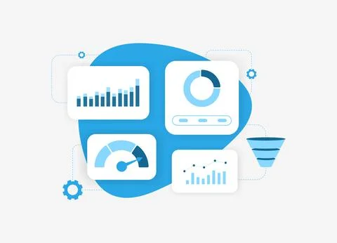 Business Reporting Dashboard - Data Analytics, Charts and Graphs. Financial Illustrazione stock