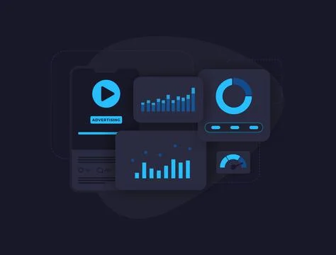 Business Reporting Dashboard. Data Analytics, Charts, and KPIs in Digital Stock Illustration